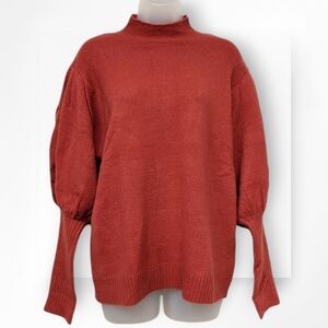Elan Kira Sweater Puff Sleeve Mock Neck Rust Orange NWOT Medium